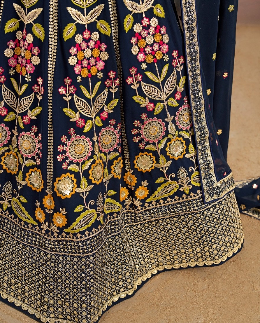 6008-BLUE - Stunning blue Thread Work Georgette Engagement Wear Lehenga With Blouse